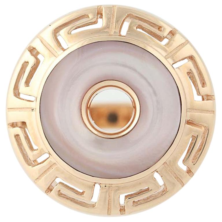 Mother of Pearl Kabana Ring, 14 Karat Rose Gold, Greek Key