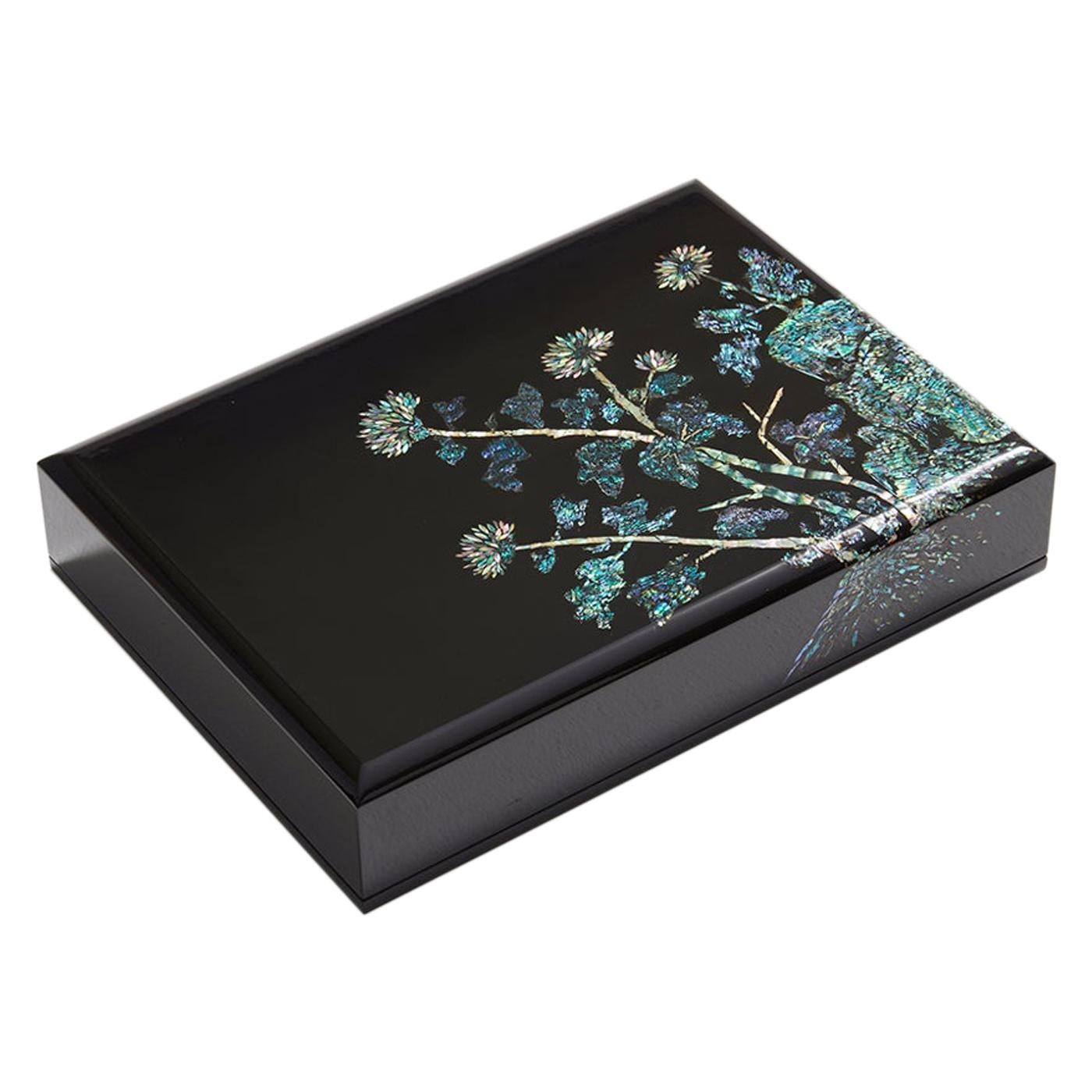 Mother of Pearl Lacquer Box with Chrysanthemum Flowers Design by Arijian