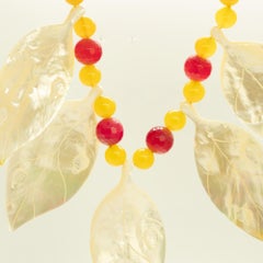 Mother of Pearl Leaves Coloured Agates Sterling Silver Leaf Necklace Intini