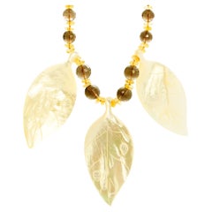 Mother of Pearl Leaves Smoky Citrine Quartz Sterling Silver Leaf Necklace Intini