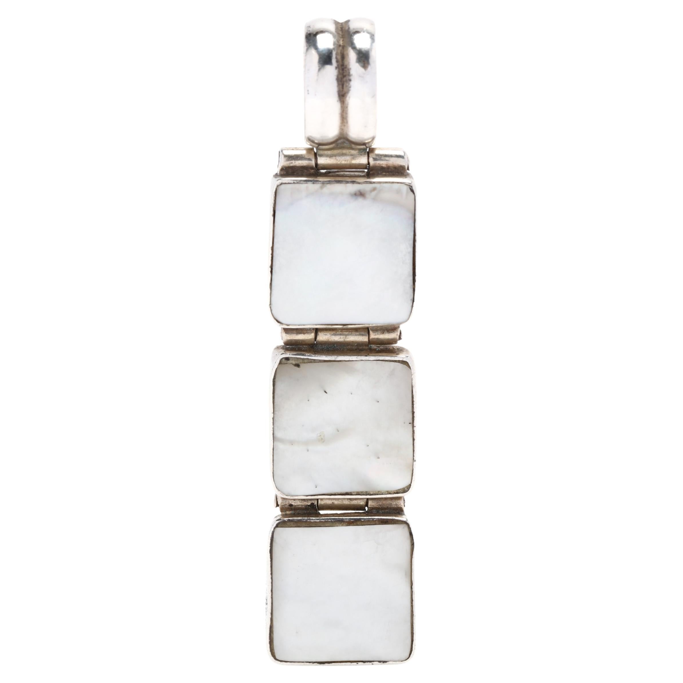 Mother-of-Pearl Line Pendant, Sterling Silver, White Shell For Sale