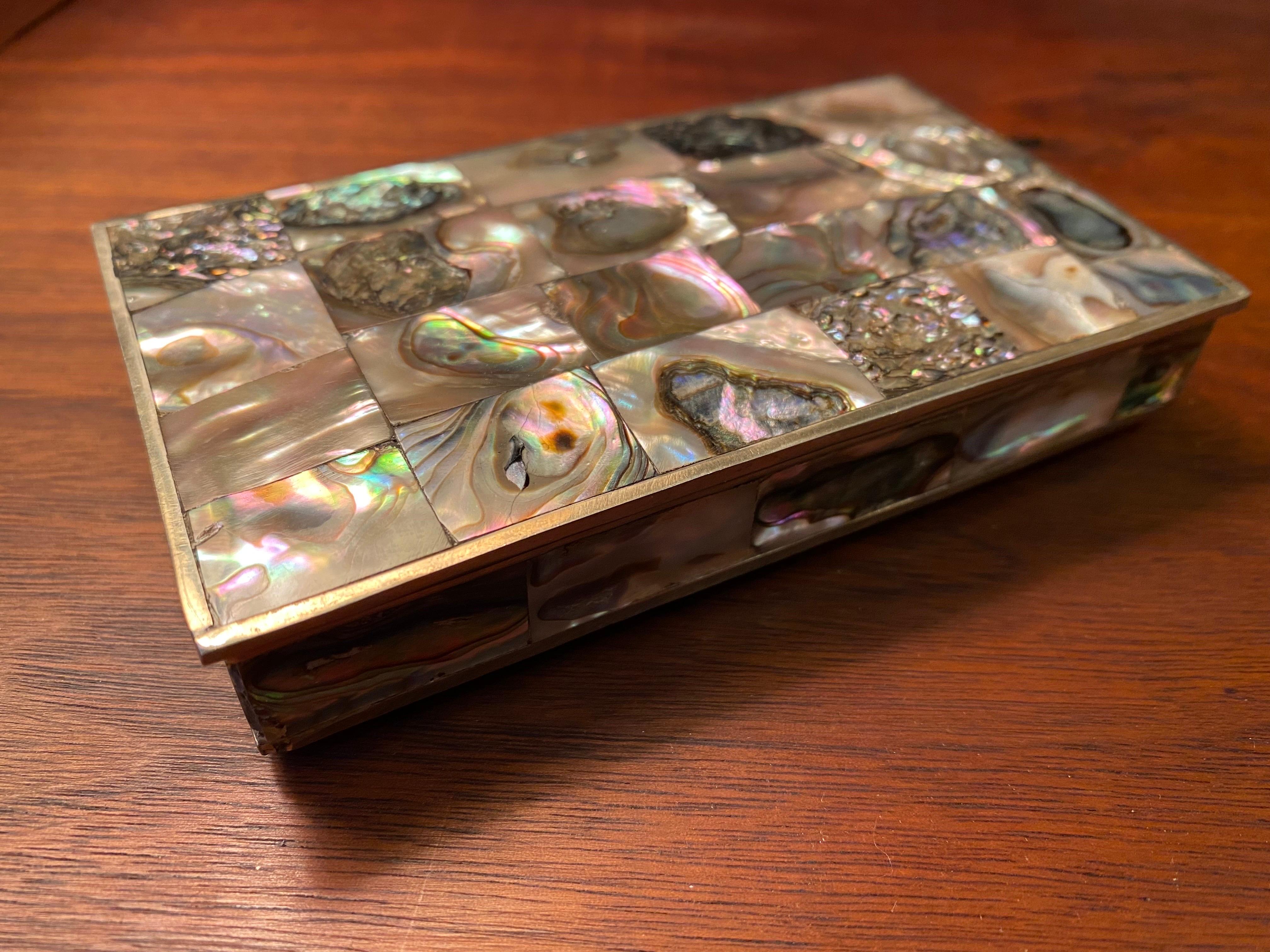 Mid-Century Modern Mother-of-Pearl Mexican Silver Box For Sale