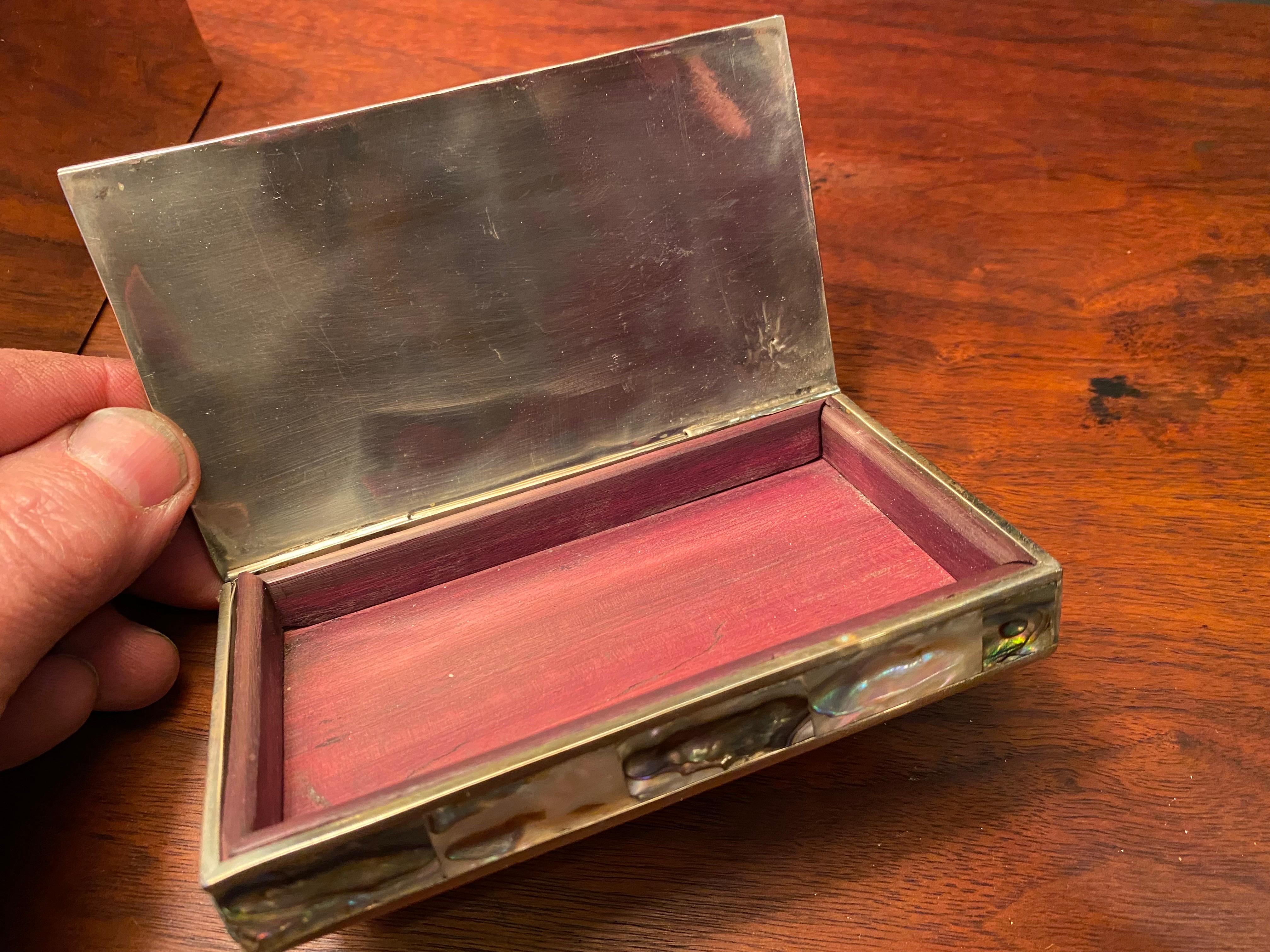 Mid-20th Century Mother-of-Pearl Mexican Silver Box For Sale