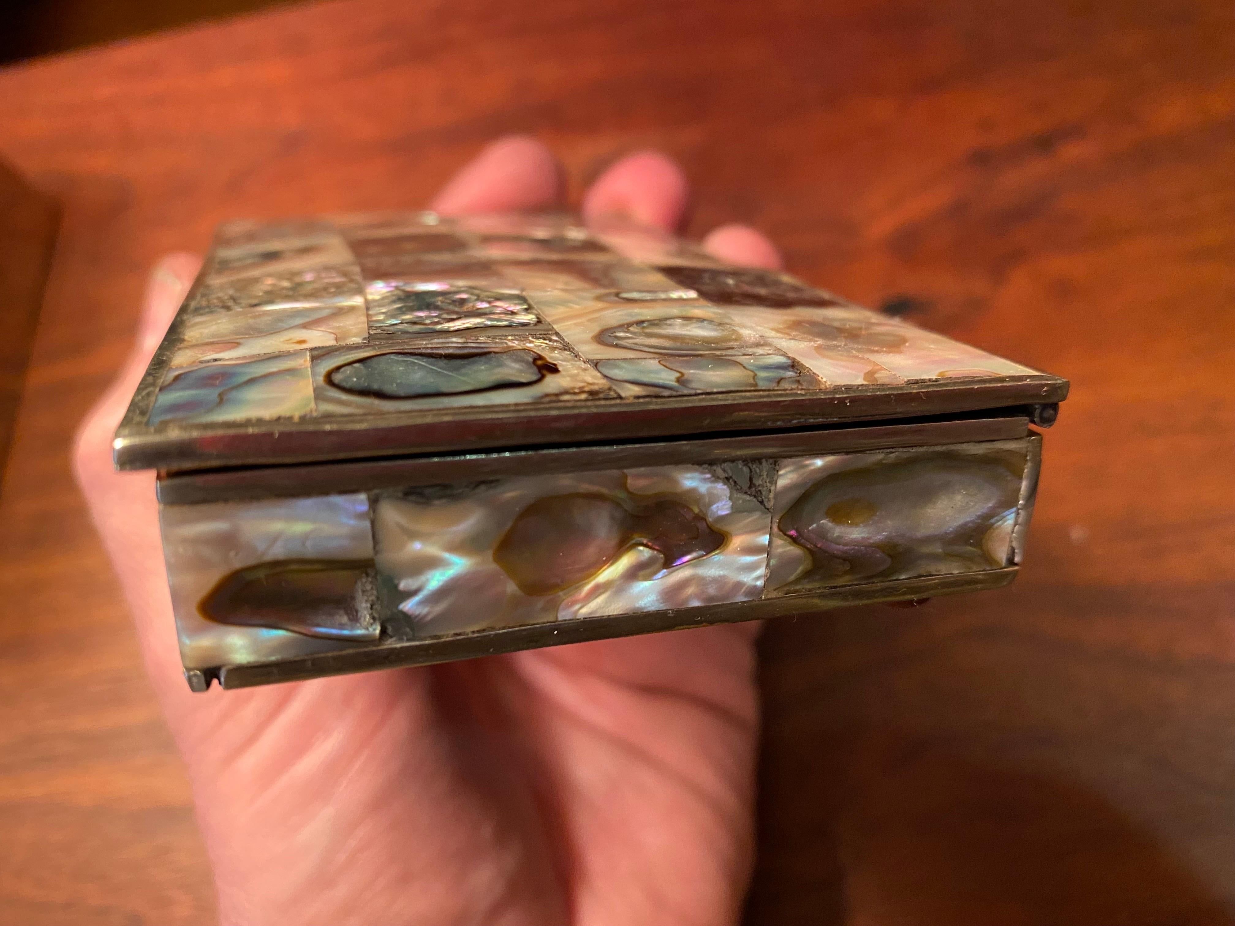 Mother-of-Pearl Mexican Silver Box For Sale 1