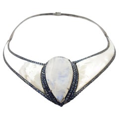 Mother of Pearl, Moonstone and Blue Sapphire Necklace set in Silver Settings