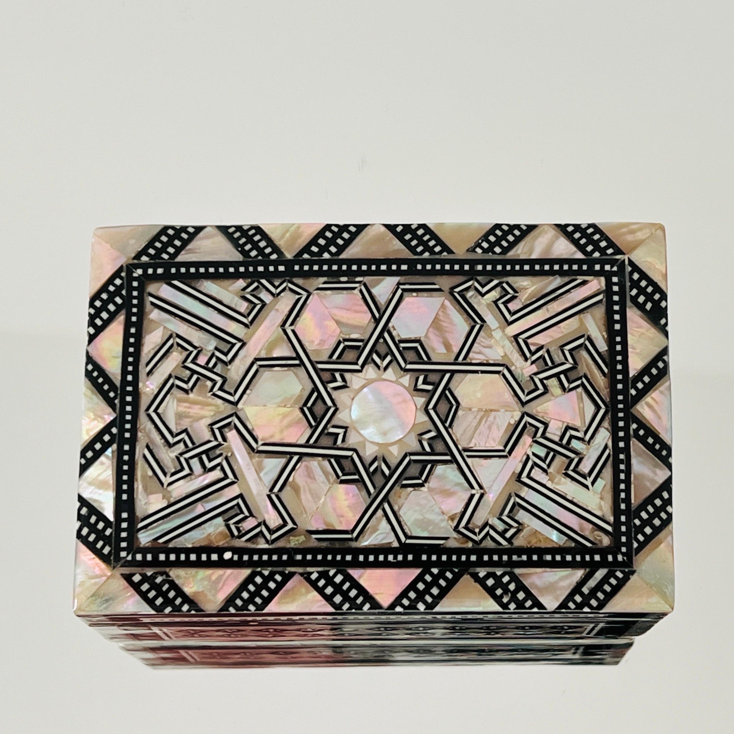 Hand-Crafted Mother of Pearl Mosaic Inlay Trinket Box, Middle Eastern, c. 1960's For Sale