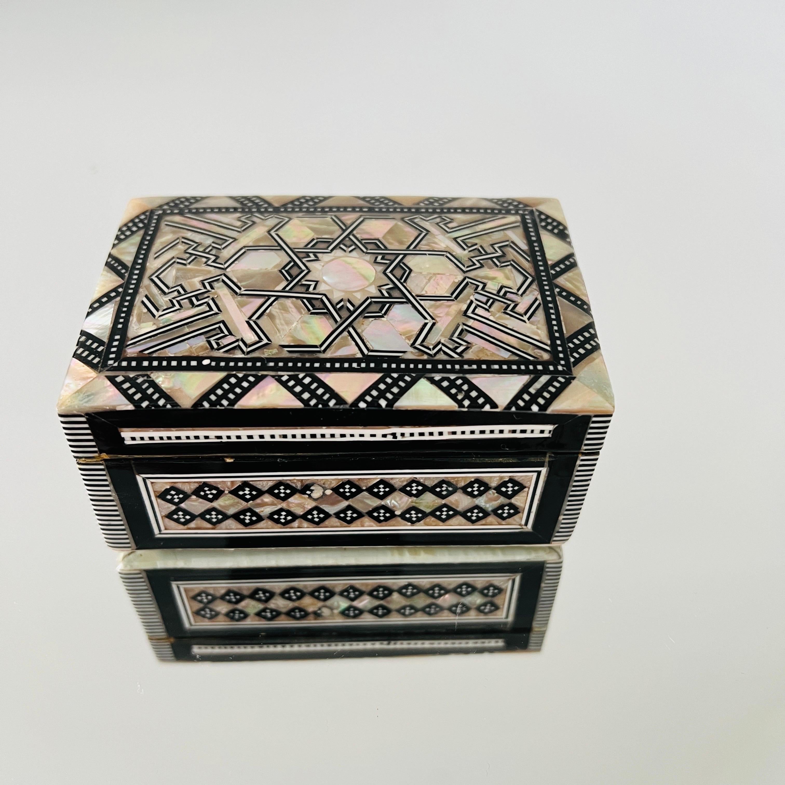 Bone Mother of Pearl Mosaic Inlay Trinket Box, Middle Eastern, c. 1960's For Sale