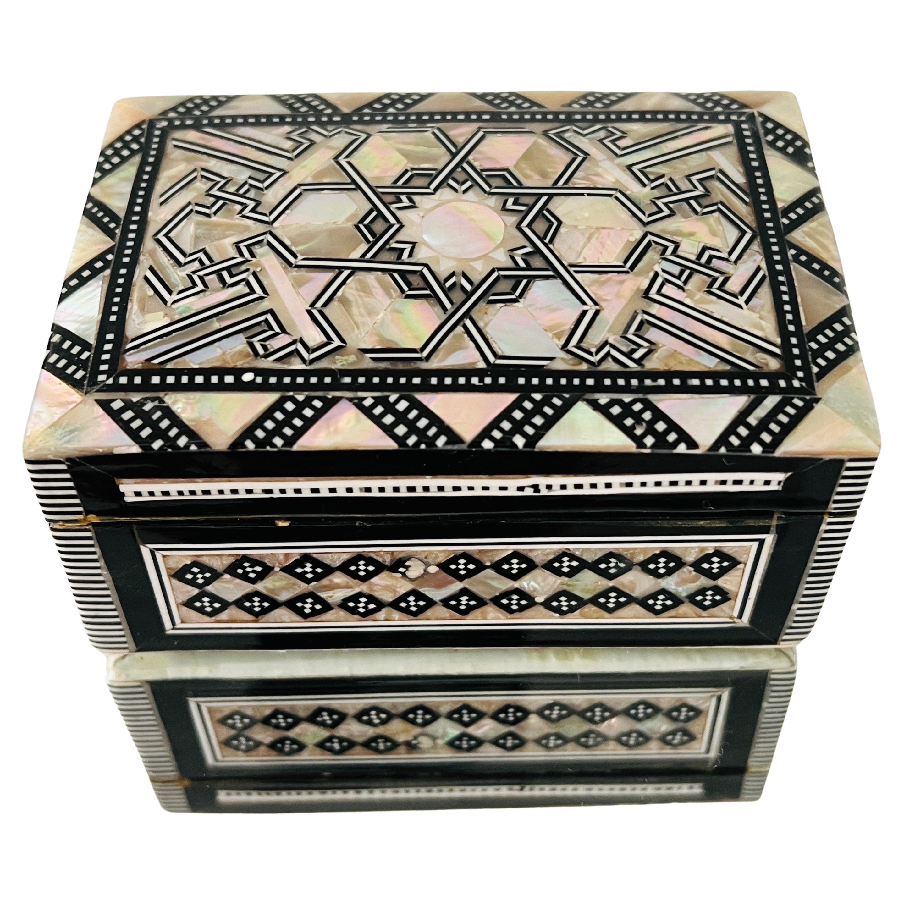 Mother of Pearl Mosaic Inlay Trinket Box, Middle Eastern, c. 1960's For Sale