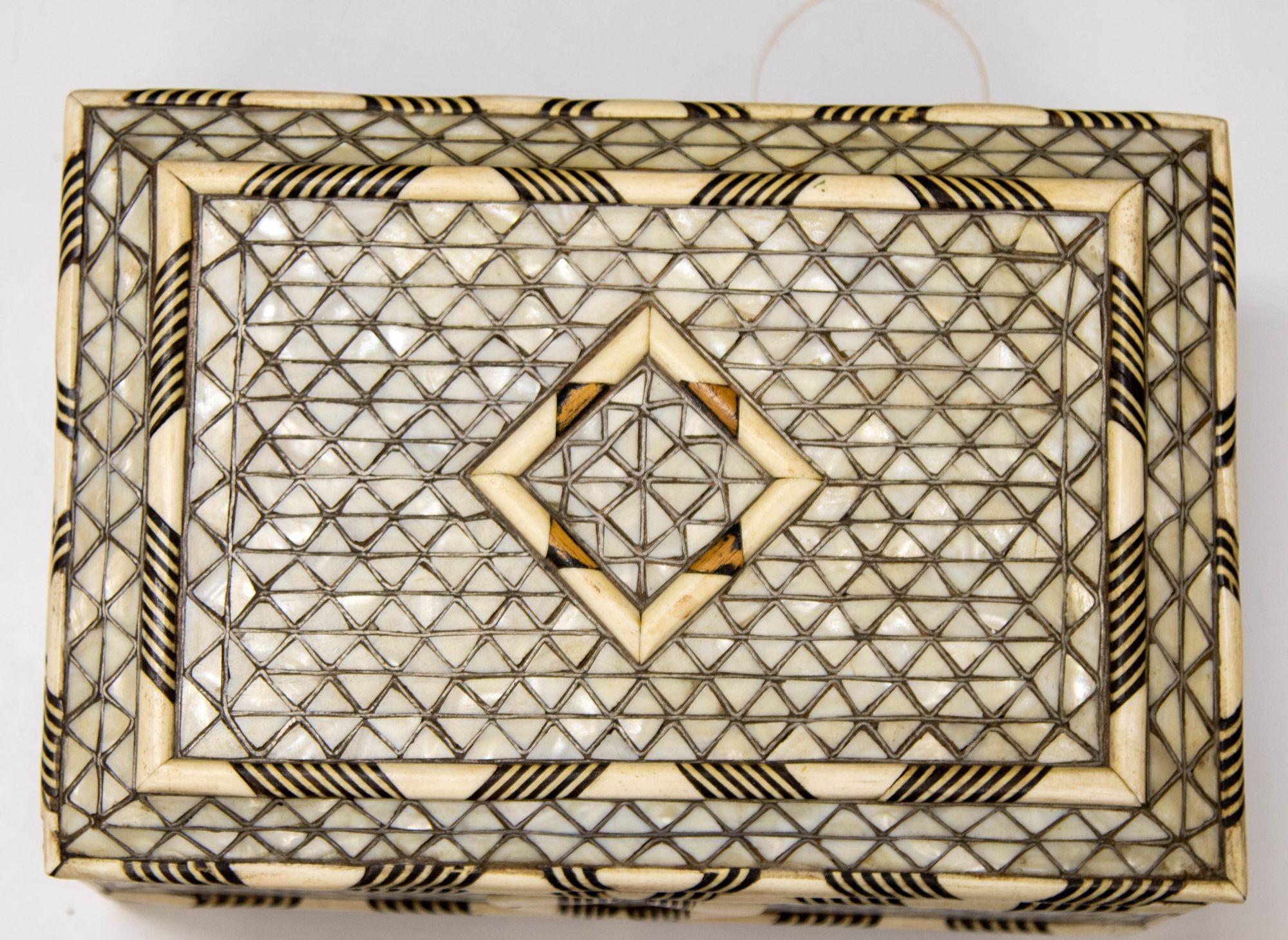Turkish Mother of Pearl Mounted Syrian Ottoman Jewelry Box with Bone Inlay Casket 19th C