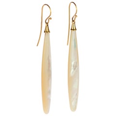 Mother of Pearl Natural Color Carved Long Sharp Tear Drop Dangle Bold Earrings