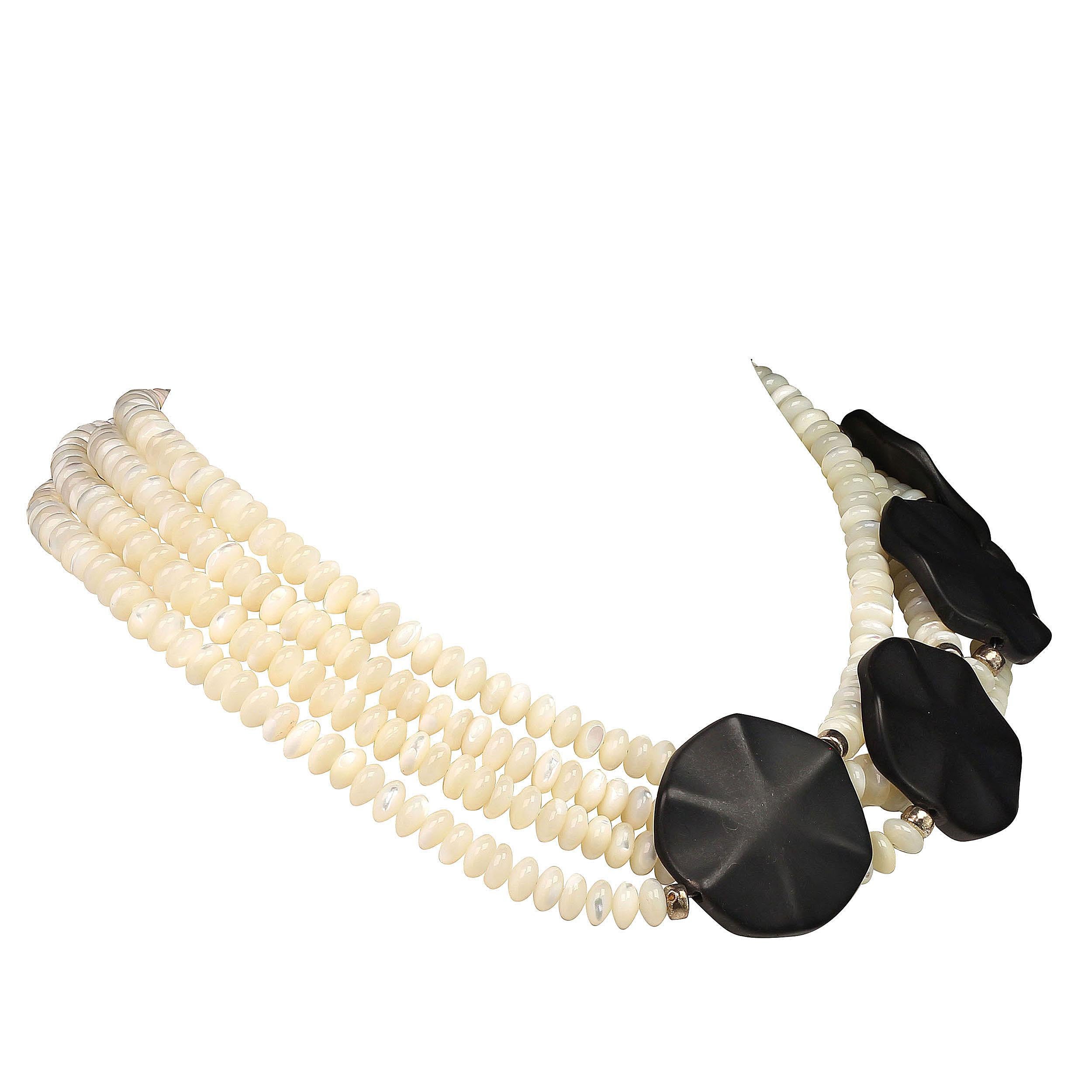 AJD Mother of Pearl Necklace with Black Discs