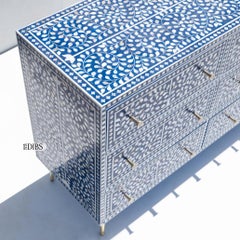 Arabesque Bone Inlay Six-Drawer Dresser - Blue by House of Jaipur