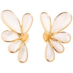 Mother of Pearl on Yellow Gold Stylized Flower Ear Clips