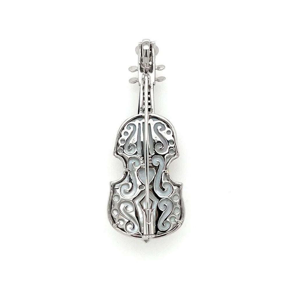 Taille mixte Broche violon vintage en or, onyx, nacre et diamants en vente