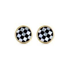 Mother of Pearl & Onyx Checkered Design Cuff Links 14k Yellow Gold 