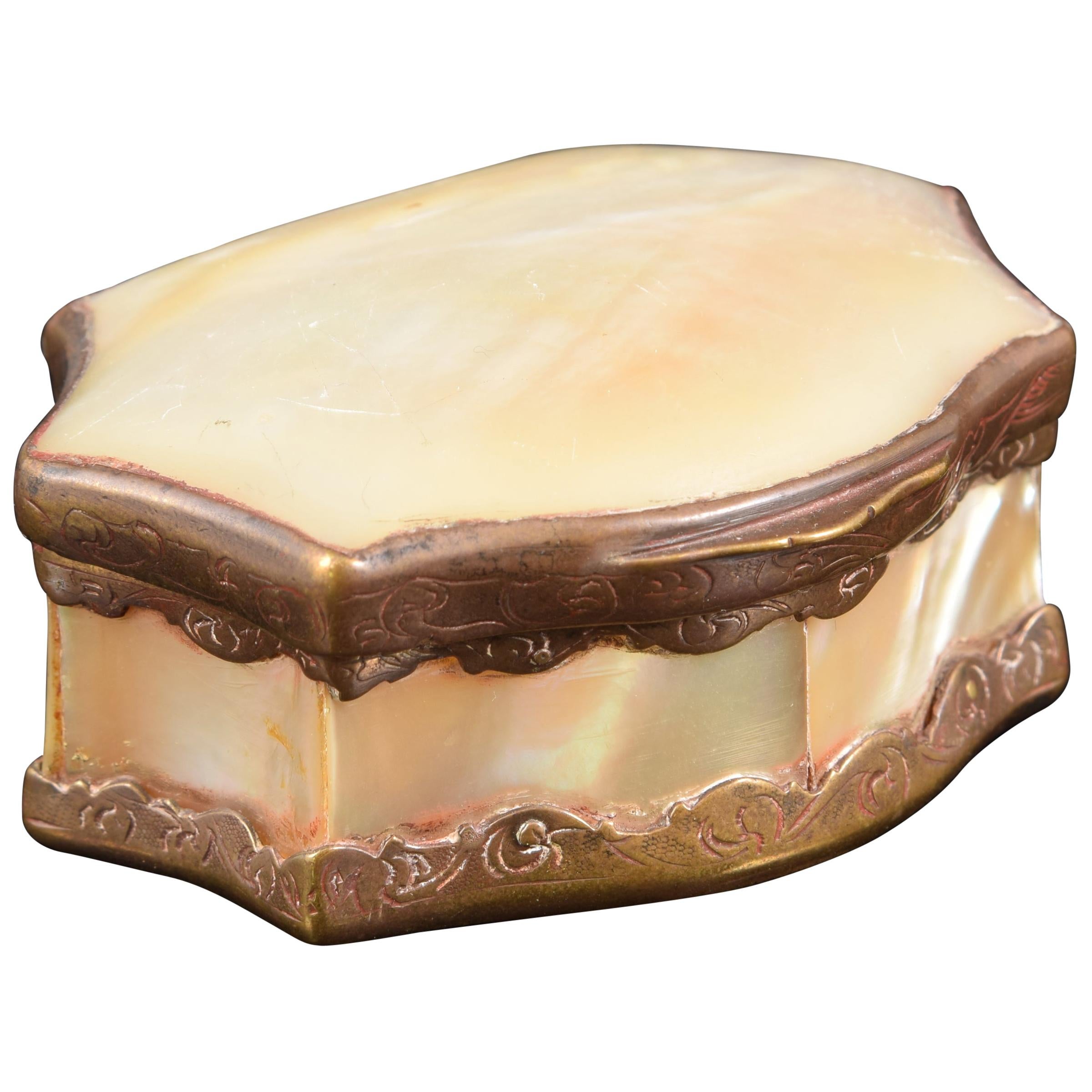 Mother of Pearl or Nacre Box with Bronze Frame, 19th Century For Sale