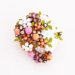 Mother of Pearl & Pastel Beaded Floral Cluster Brooch By Miriam Haskell, 1940s