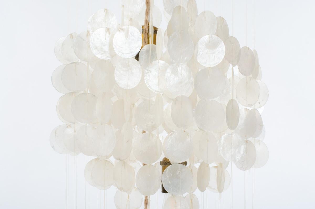 French Mother-of-pearl pendant light, 1960s For Sale