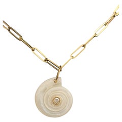 MOTHER-OF-PEARL PENDANT with Diamond, Tourmaline & 14k Gold