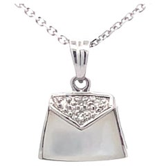 Vintage Mother of Pearl Purse Pendant on Chain in 18k White Gold