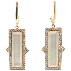 Mother-of-Pearl, Quartz and Diamond Yellow Gold Drop Earrings Mother-of-Pearl, Quartz and Diamond Yellow Gold Drop Earrings