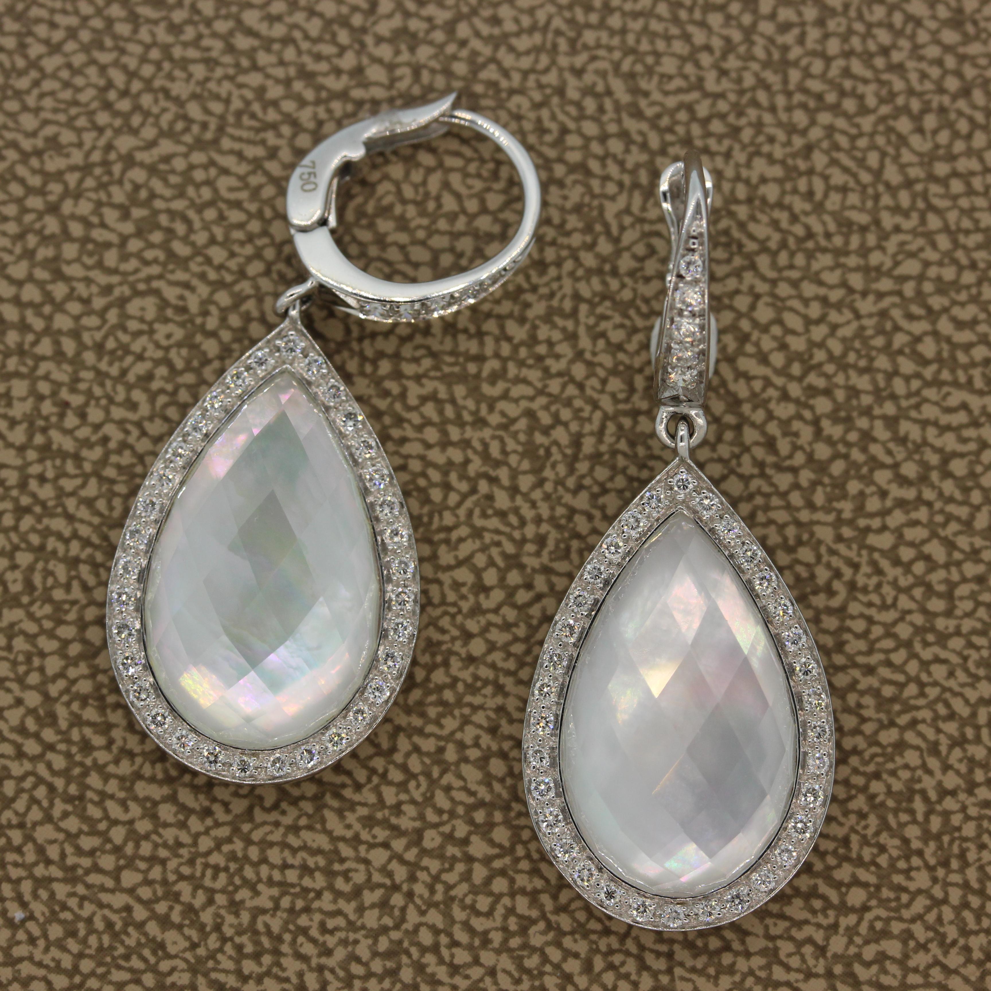 Mother of Pearl Quartz Diamond Gold Drop Earrings In New Condition In Beverly Hills, CA