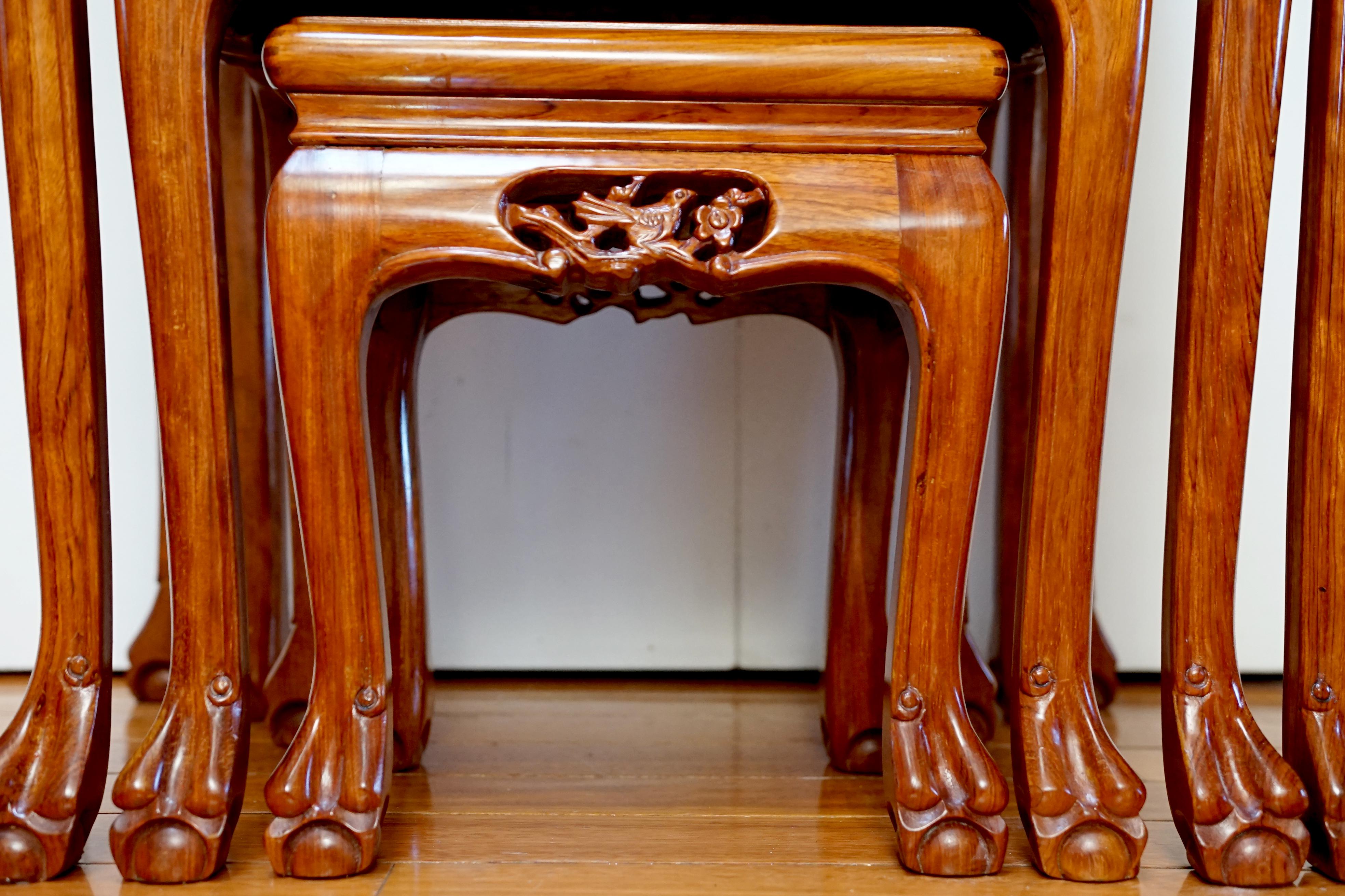 Mother of Pearl Rosewood Nesting Tables Set of Four with Ball and Claw Feet 7