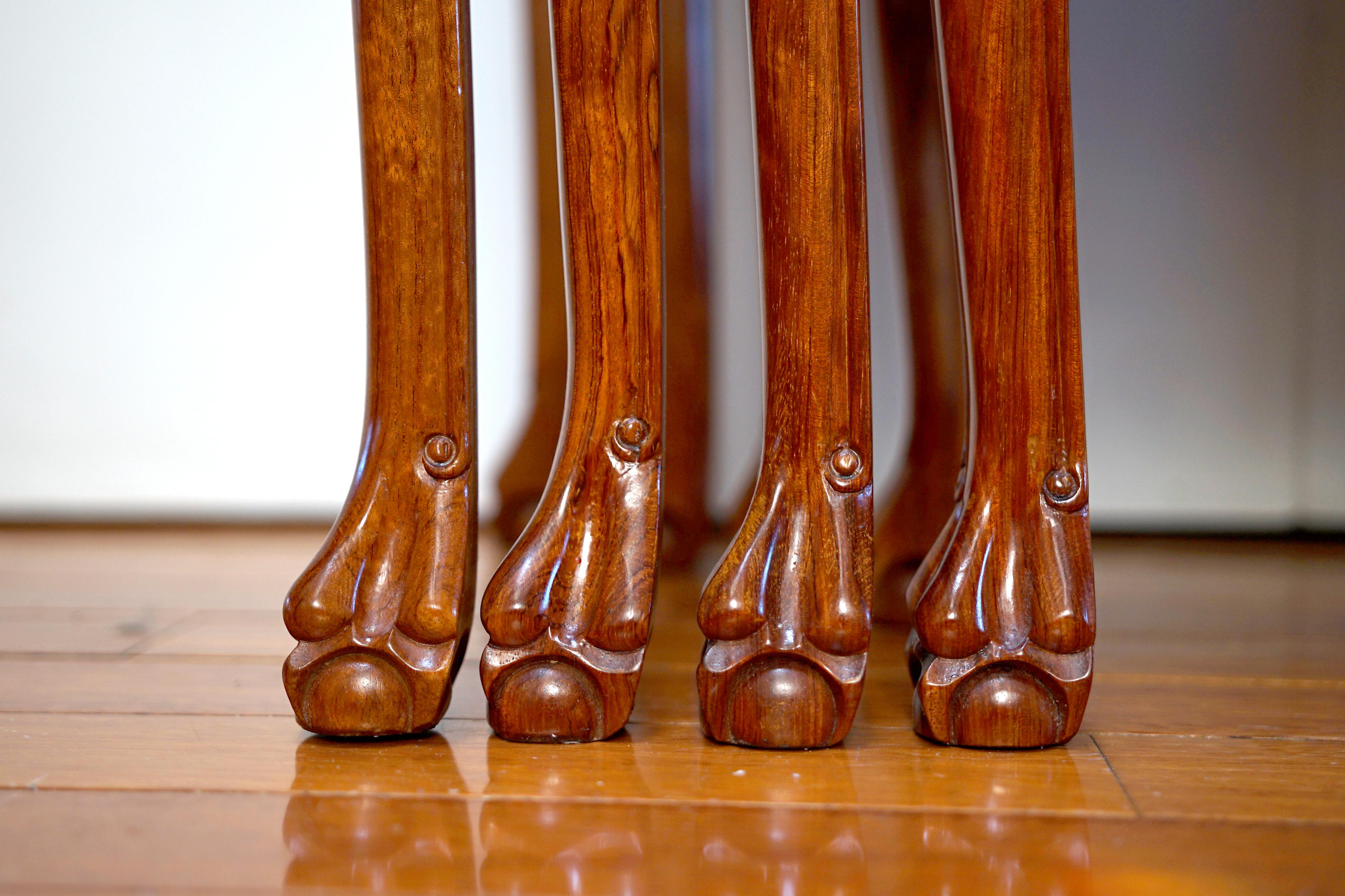 Mother of Pearl Rosewood Nesting Tables Set of Four with Ball and Claw Feet 8