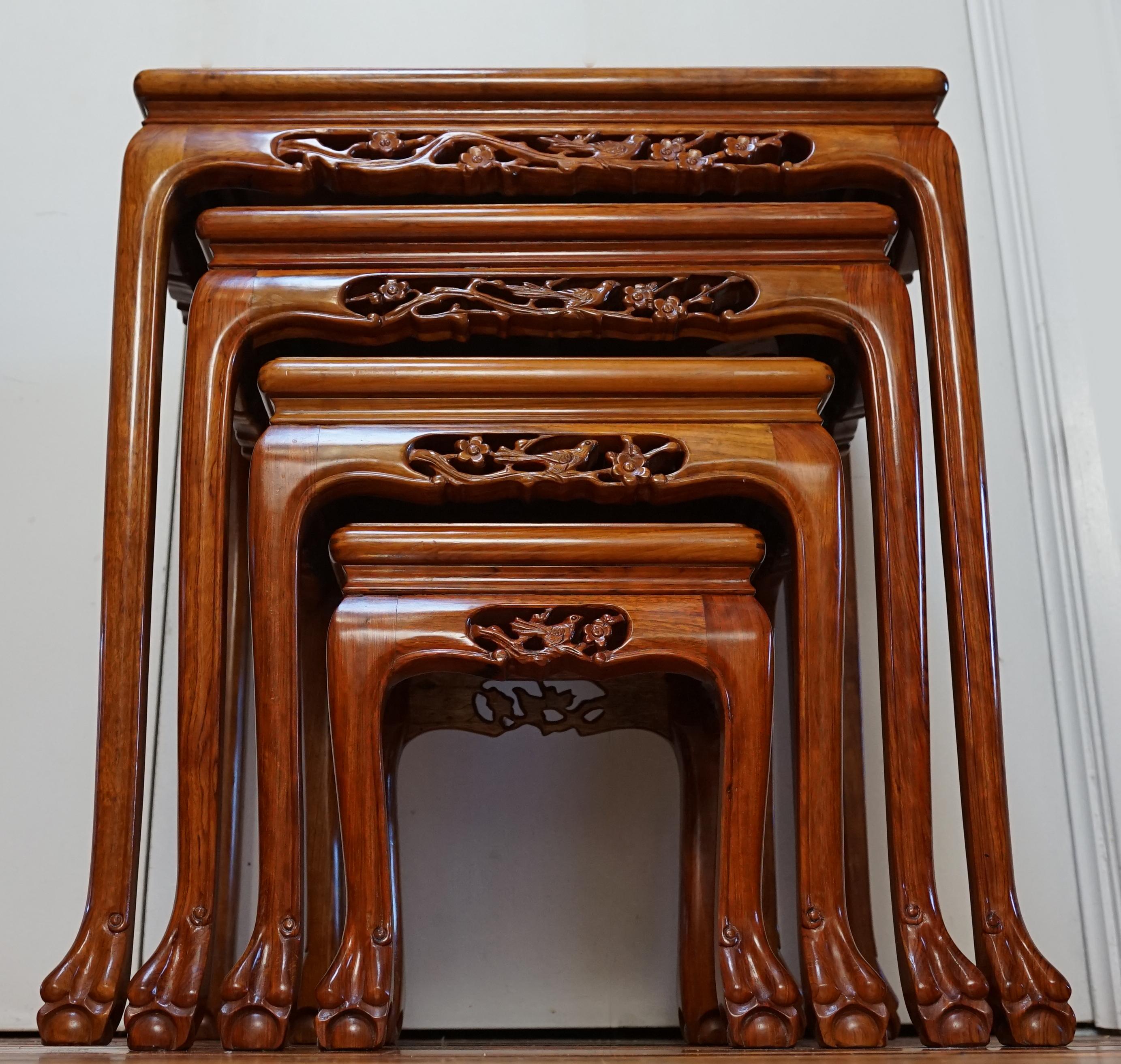 Mother of Pearl Rosewood Nesting Tables Set of Four with Ball and Claw Feet 9