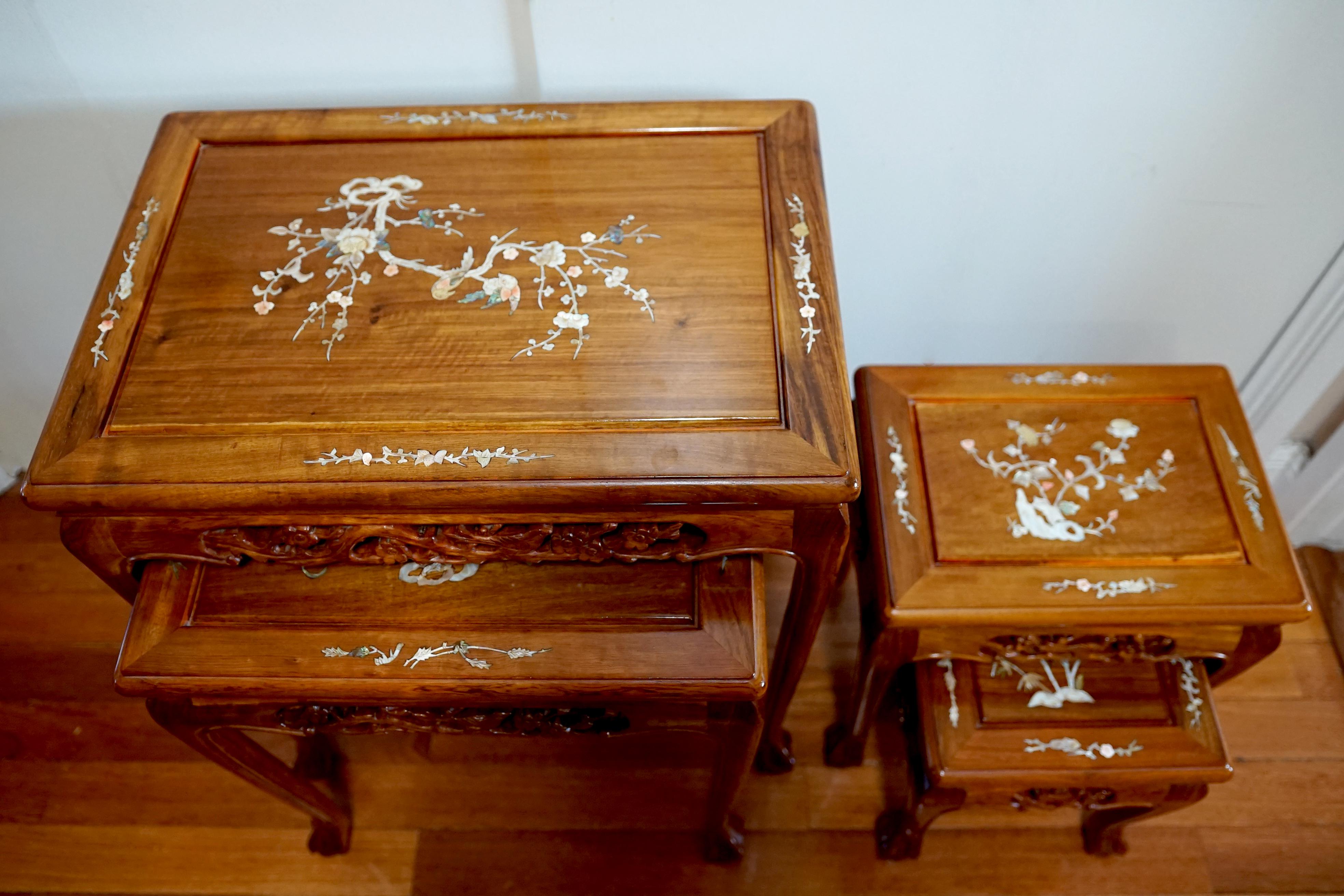 Mother of Pearl Rosewood Nesting Tables Set of Four with Ball and Claw Feet 11