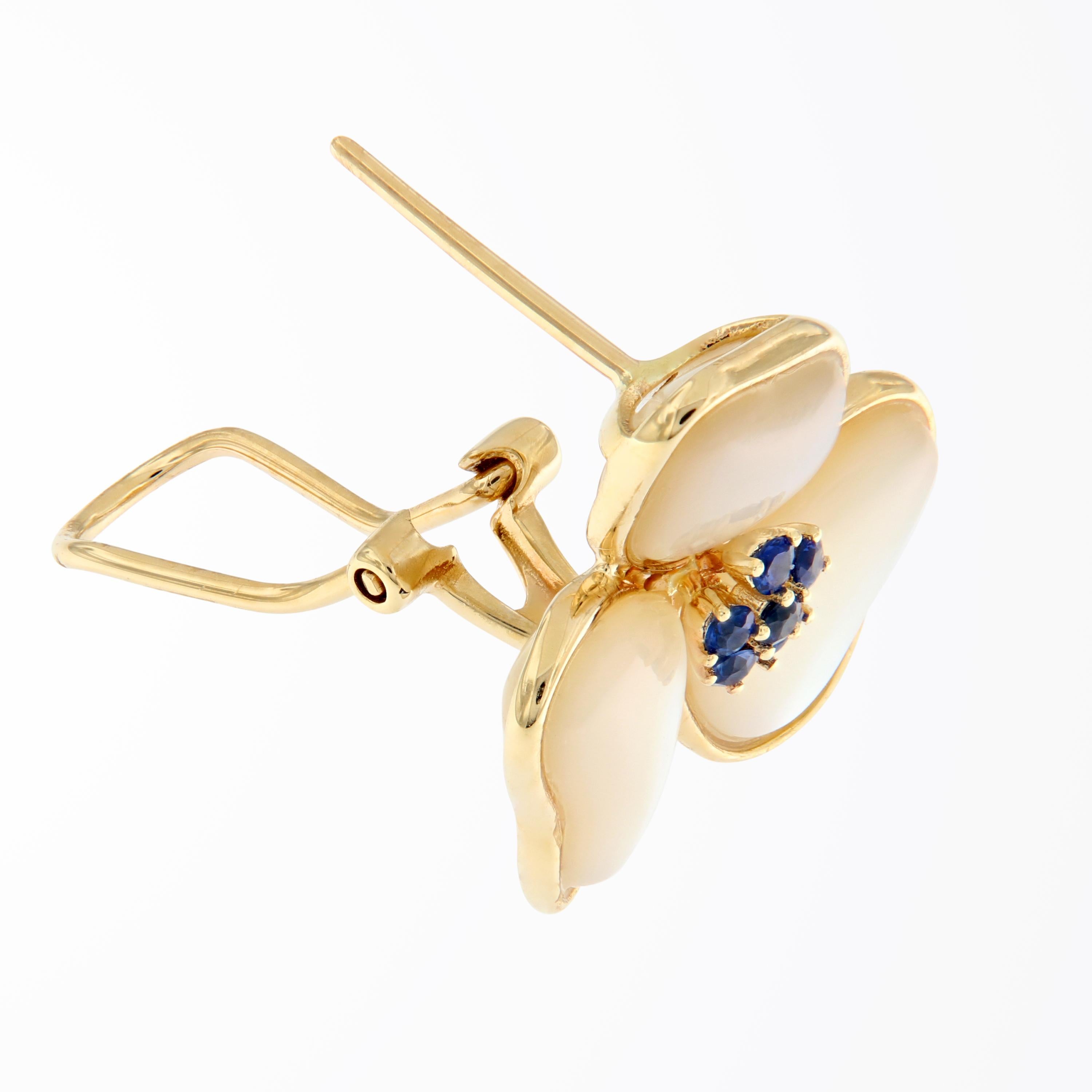 Women's Mother of Pearl Sapphire Flower Petal Stud Earrings