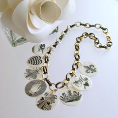 Mother of Pearl Scrimshaw Étrange Token Charm Necklace