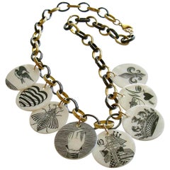 Mother of Pearl Scrimshaw Étrange Token Charm Necklace