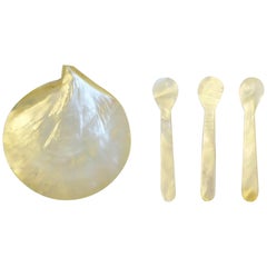 Mother of Pearl Seashell Caviar Dish and Spoons Set