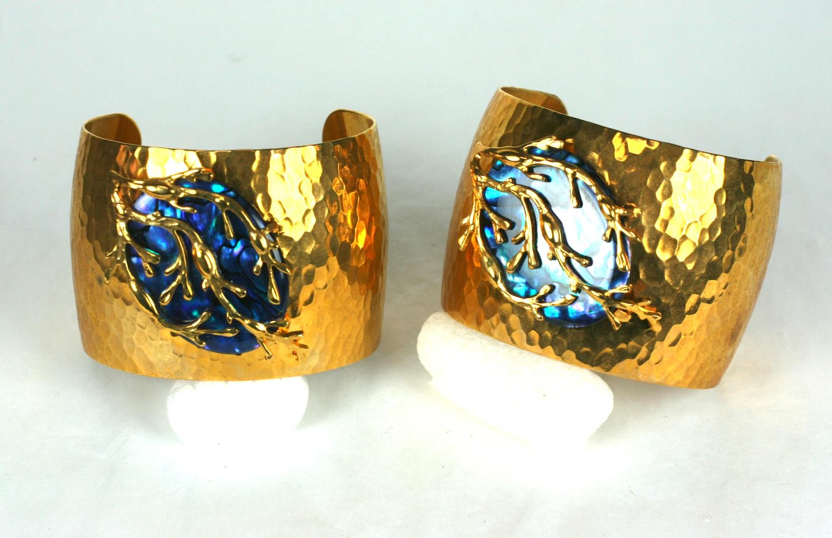 Mother of Pearl Seaweed Cuffs handmade in the Parisian studios of MWLC. Blue iridescent mother of pearl oval 