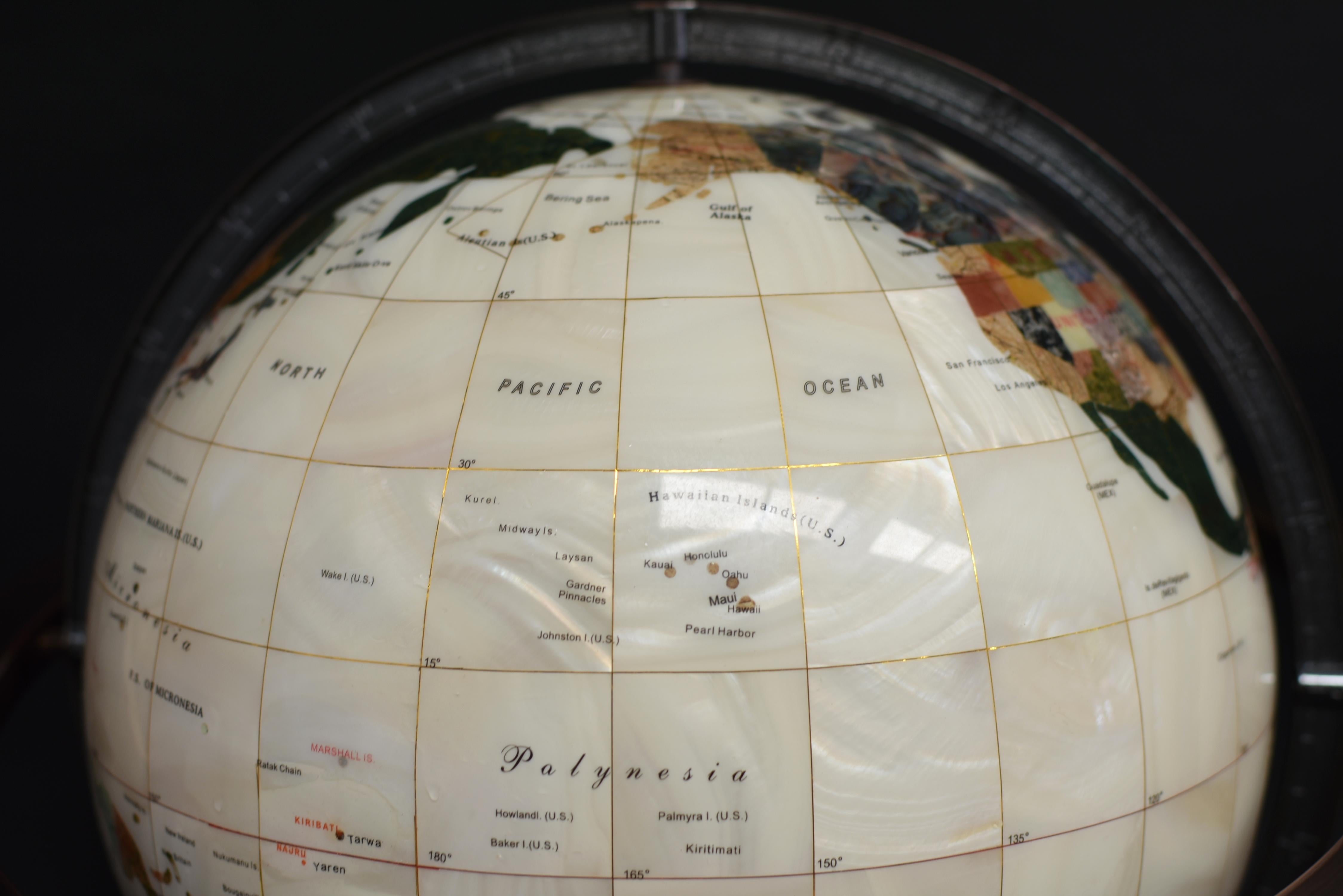 Hand-Crafted Mother of Pearl Semi-Precious Gemstone Globe 19