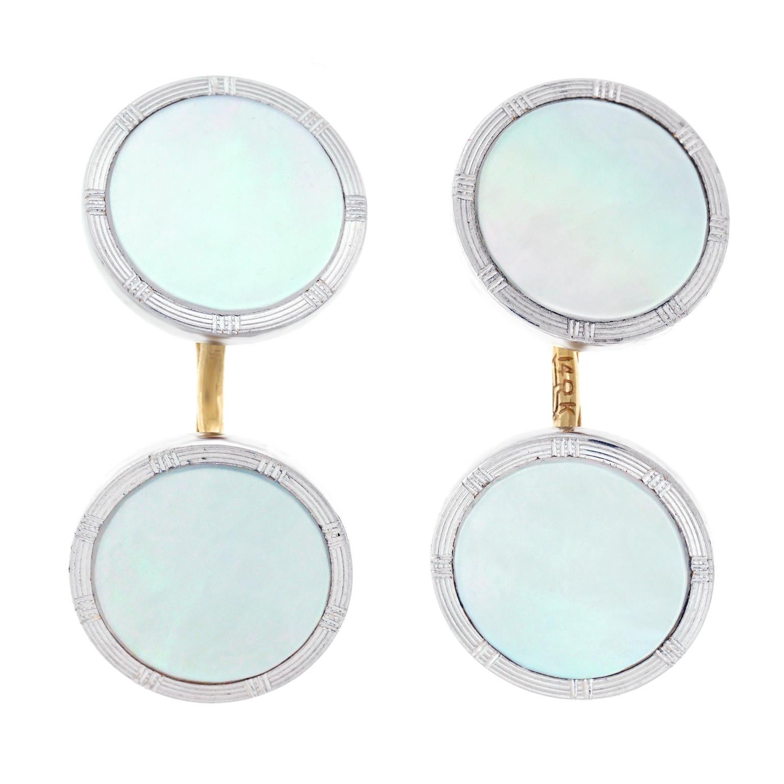 Women's or Men's Mother-of-Pearl Set Gold Cufflink and Stud Set