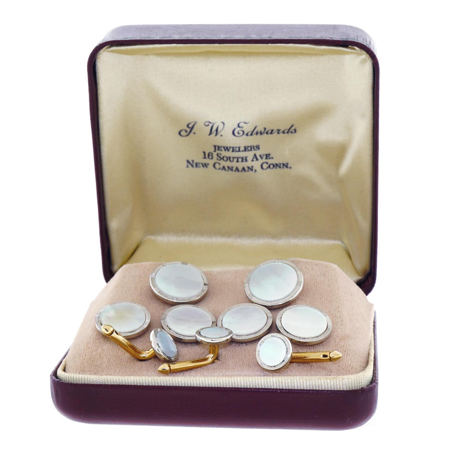 Mother-of-Pearl Set Gold Cufflink and Stud Set 4