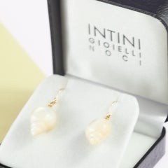 Mother of Pearl Shell 18 Karat Yellow Gold Drop Cocktail Ear Wires Earrings