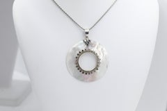 Mother of Pearl Shell Circle Necklace Pendant Sterling Silver 925