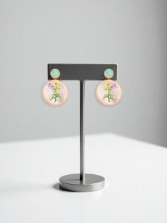 Mother Of Pearl Shell Stud Earrings, daisy flower bouquet painting.
