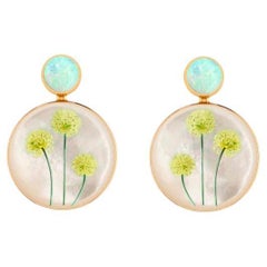 Mother Of Pearl Shell Stud Earrings, opal and dandelion painting.