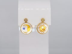 Mother Of Pearl Shell Stud Earrings, opal and sun and moon with star painting.
