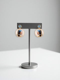 Mother Of Pearl Shell Stud Earrings with girl with a pearl earring painting