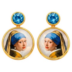 Mother Of Pearl Shell Stud Earrings with girl with a pearl earring painting