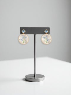 Mother Of Pearl Shell Stud Earrings with topaz and forget-me-nots painting.