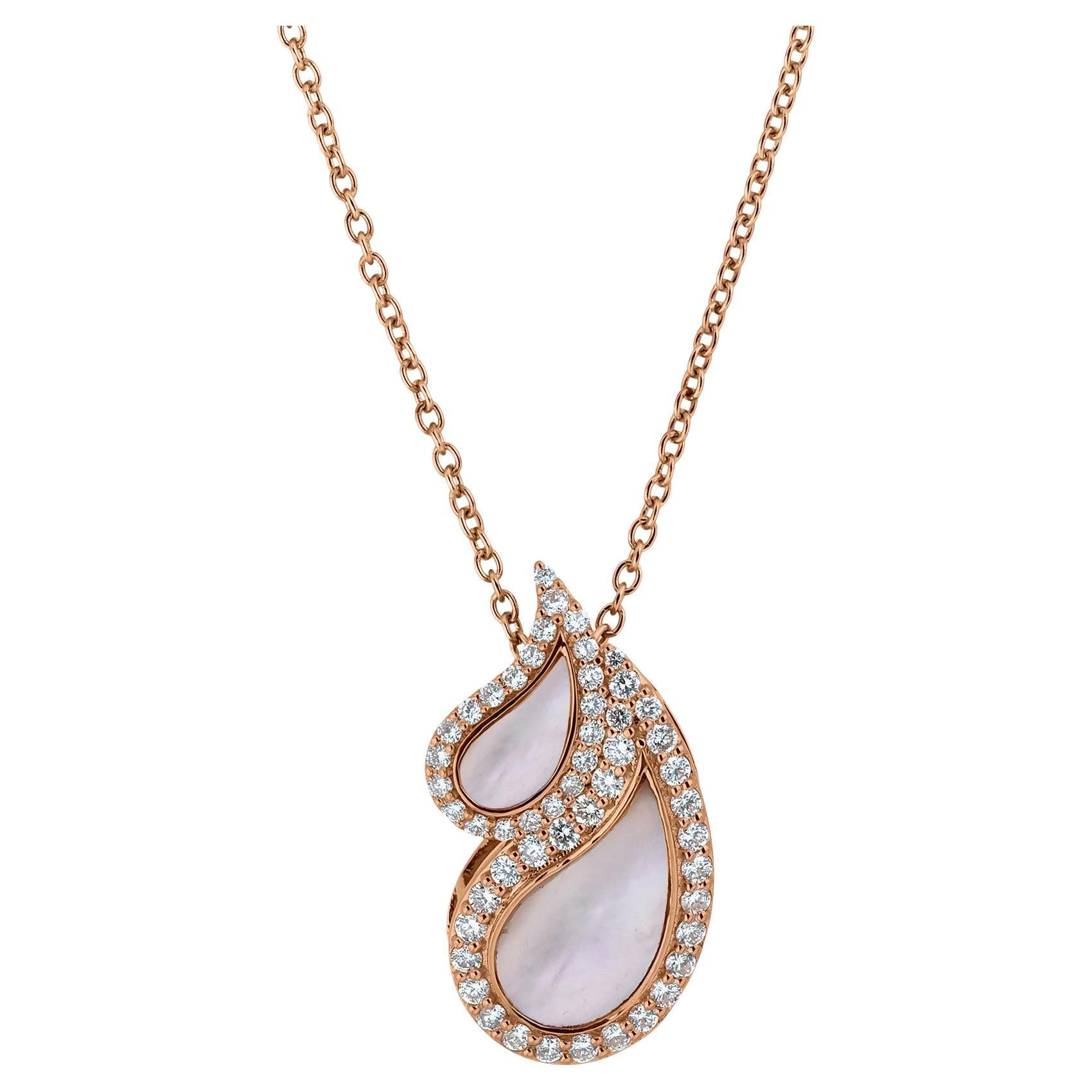 Collana con ciondolo a raggiera in oro rosa 14K con madreperla SI/H con diamanti veri
