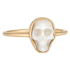 Vintage Mother of Pearl Skull Ring 18 Karat Yellow Gold Estate Fine Skeleton Jewelry
