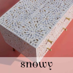 Mother of Pearl Snowy Floral Six Drawer Media Console