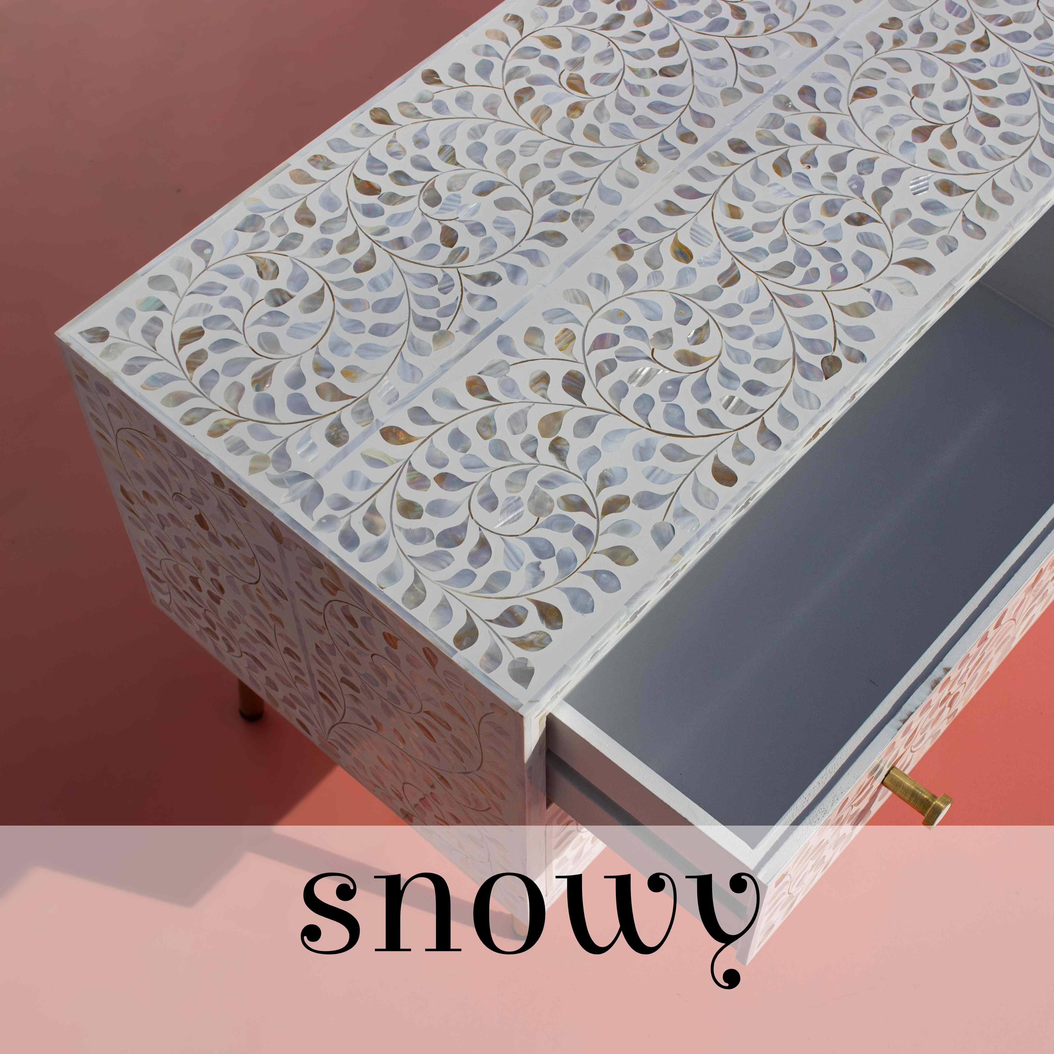 Mid-Century Modern Mother of Pearl Snowy Floral Six Drawer Media Console For Sale